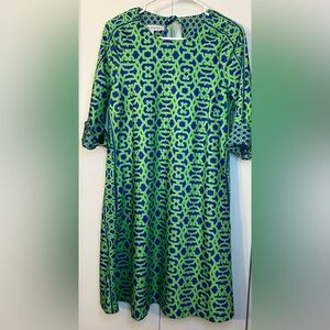 Gretchen Scott Green and Blue Patterned Swing Dress
